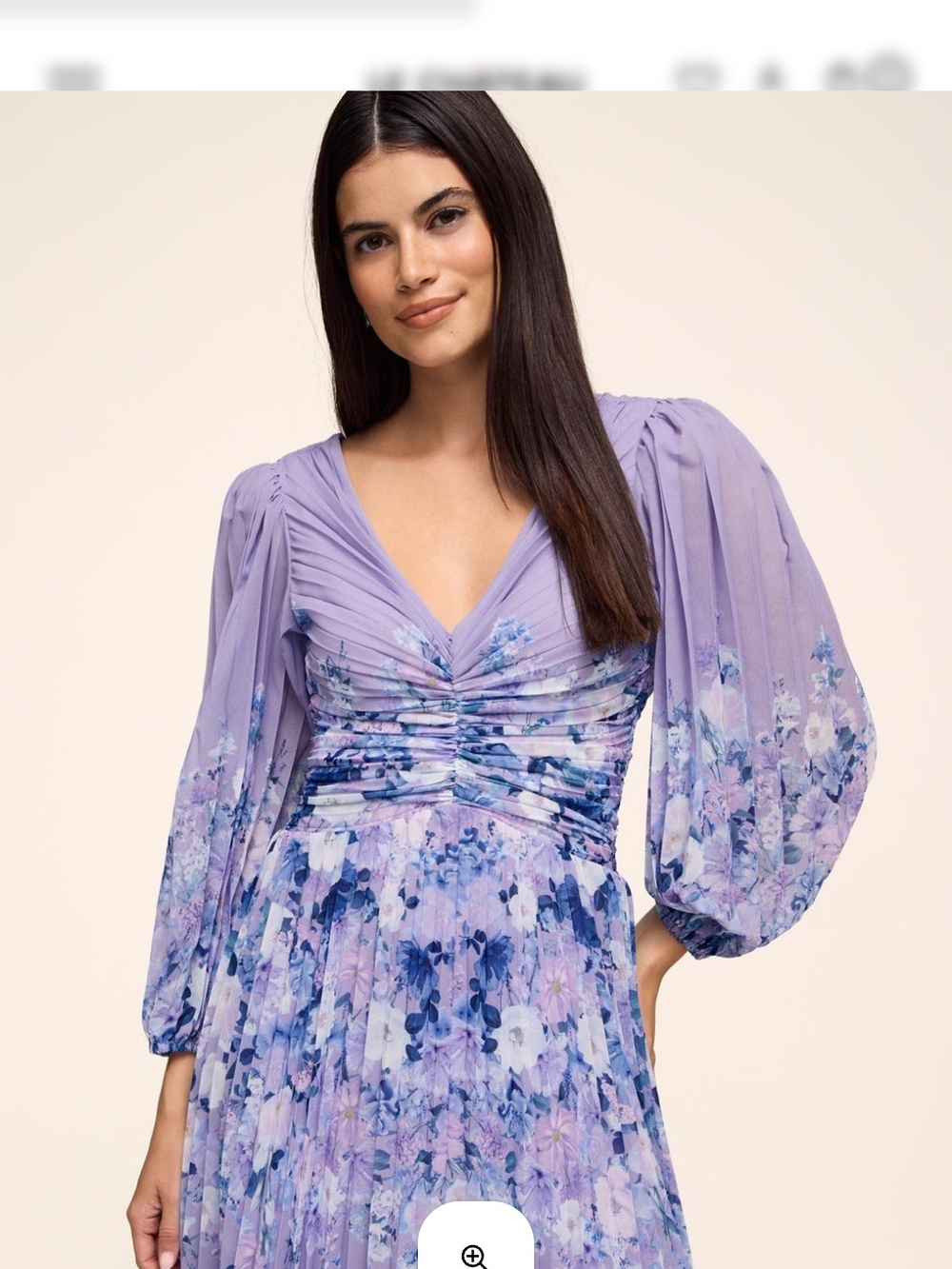 Suzy Shier Lavender Floral Pleated V-Neck Midi Dress - Picture 3 of 4